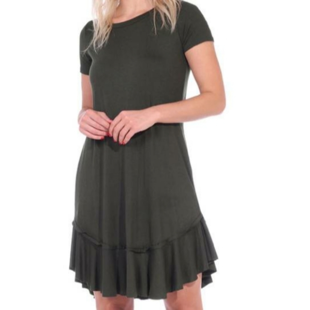 Ruffle raw hem Short-Sleeved Dress xl hunter green
